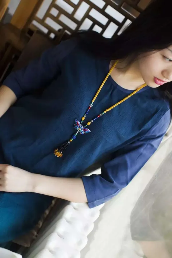 Beeswax Amber Long Necklace — worn