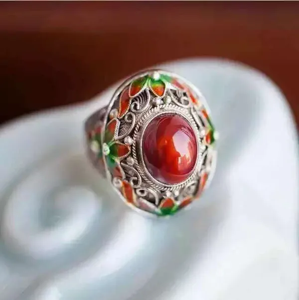 Nanhong Agate Filigree Ring — still life