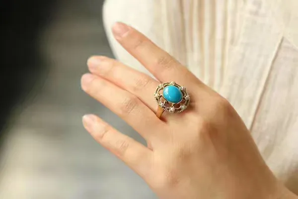Turquoise and Pearl Ring — worn